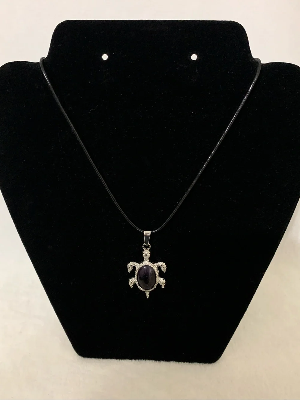 Silver Turtle Pendant Necklace with Amethyst Stone